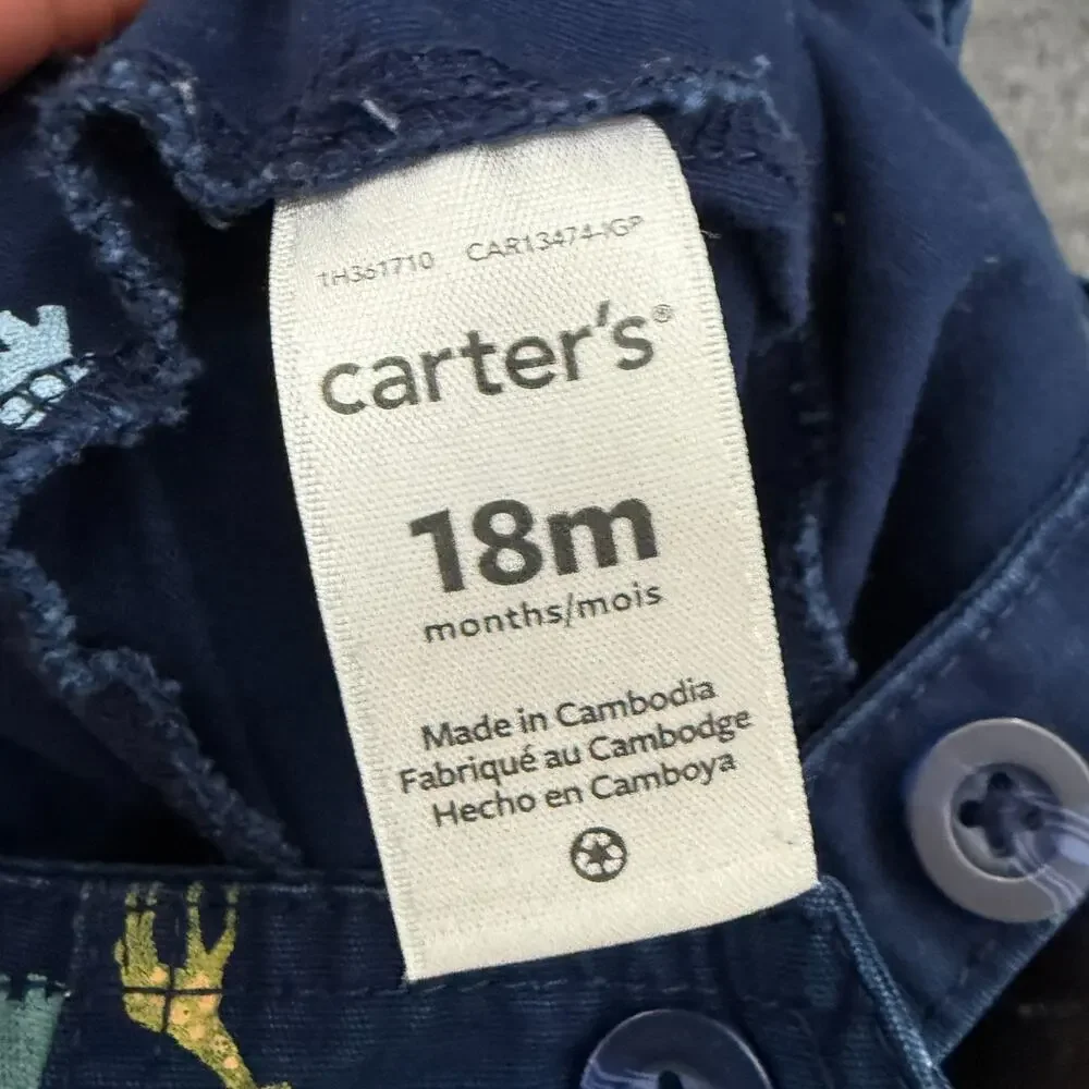 Carters Baby Boys Dinosaur Print Shortalls Size 18 Months Navy Overalls Romper